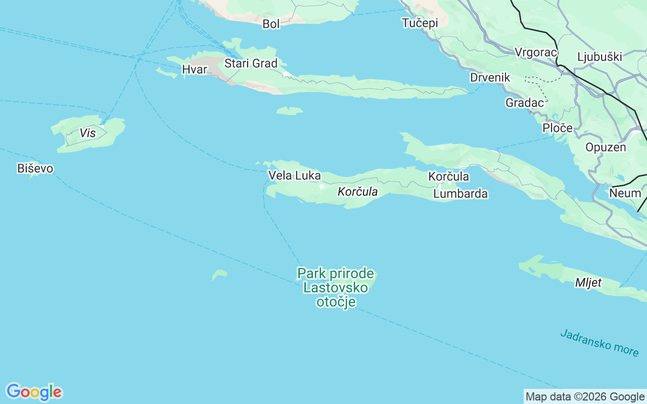Localização do(a) Lancha: Korčula, Prižba, Prižba