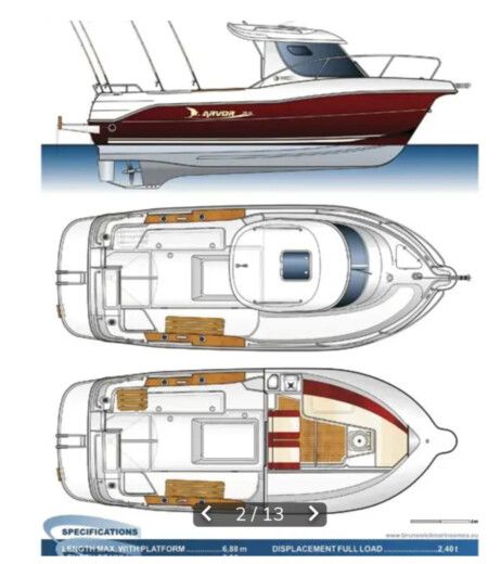 Motorboat Quicksilver Arvor215 Plano del barco