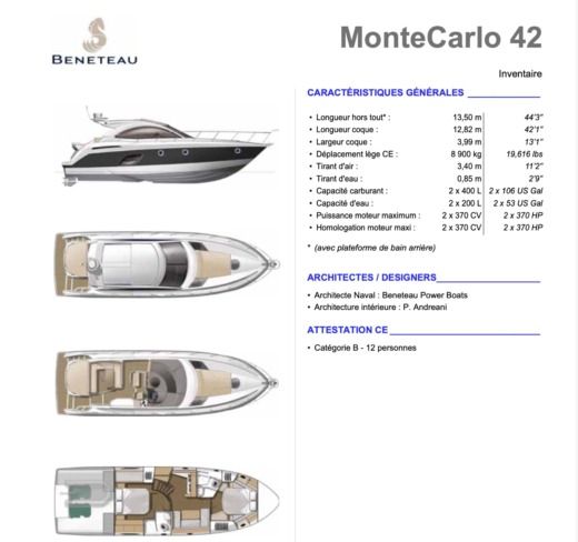 Motor Yacht Beneteau Monte Carlo 42 Boat layout
