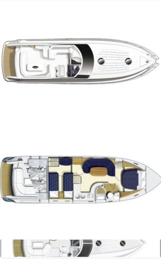 Motorboat Princess V42 14 metros Plattegrond van de boot