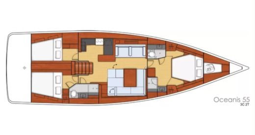 Sailboat Beneteau Oceanis 55 Plattegrond van de boot