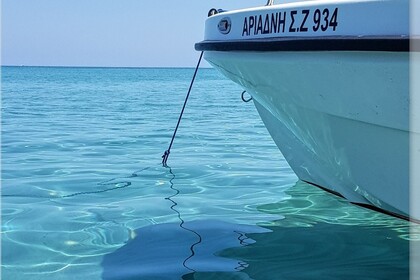 Explore Zakynthos with Ariadne, a 40hp speedboat for up to 4 guests – no license required! Perfect for daily cruises to Navagio, Blue Caves, Keri Caves & Turtle Island.
