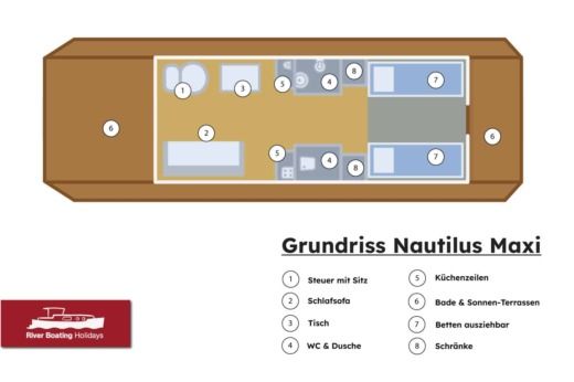 Houseboat Nautilus Nautino Maxi Plattegrond van de boot