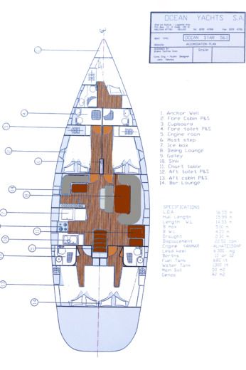 Sailboat Ocean Star Ocean Star 56.1 (18 METRES) Plattegrond van de boot
