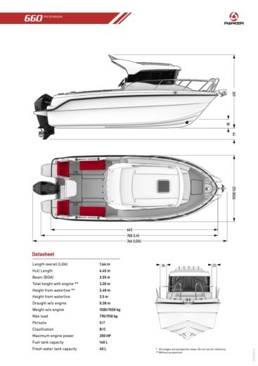 Motorboat Parker PILOTHOUSE 660 Boat layout