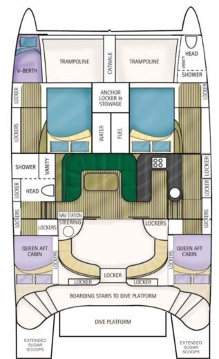 Catamaran jaguar 41' Plattegrond van de boot
