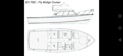 Motorboat Bertram 31 fly Boat layout