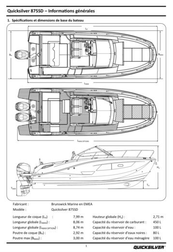 Motorboat Quicksilver Sundeck 875 Plan du bateau