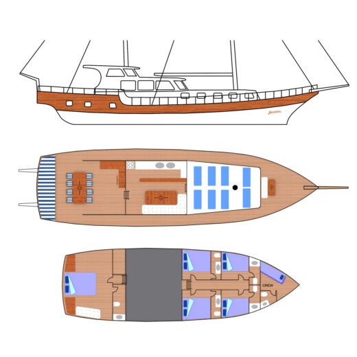 Gulet Traditional Gulet with capacity a of 8 people Ketch boat plan