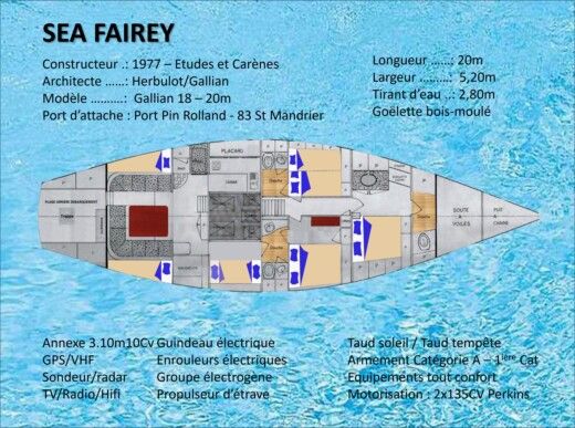 Sailboat Etude de Carènes Gallian 20m boat plan