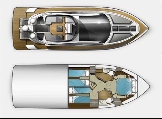 Motorboat Galeon 430 skydeck Plattegrond van de boot