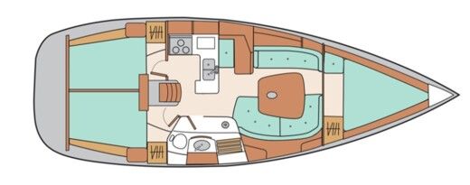 Sailboat Beneteau Oceanis Clipper 361 Plattegrond van de boot