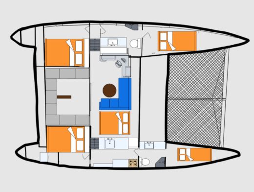 Catamaran Rhebergen 50-foot Boat layout