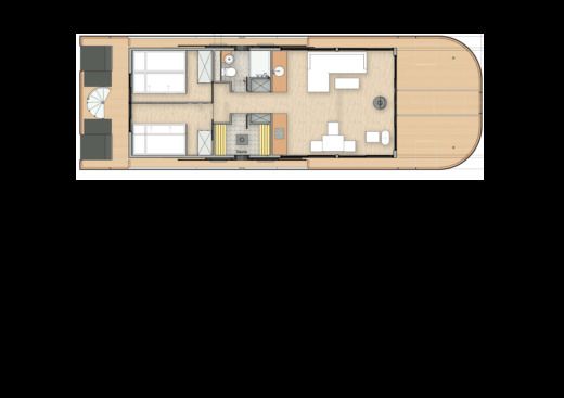 Houseboat Nautilus Hausboote Vagabund 43 m.Kamin+Sauna - führerscheinpflichtig Plattegrond van de boot