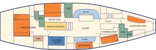Sailboat German Frers custom made Plattegrond van de boot