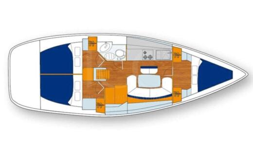 Sailboat Daily Sailing Cruse to Dia island with our BENETEAU CYCLADES 39.3 Plattegrond van de boot