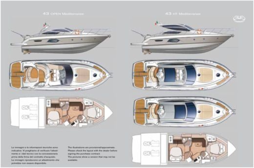 Motorboat Cranchi Mediterranee 43 Planimetria della barca