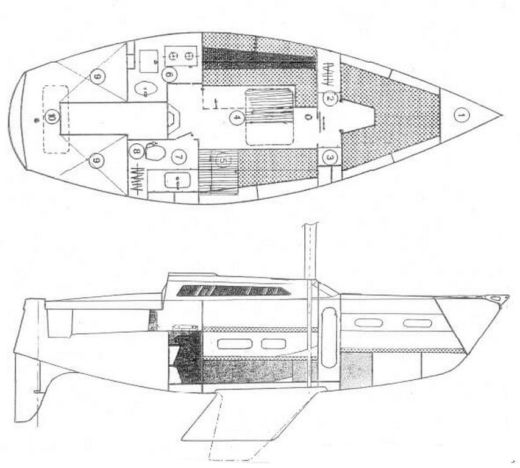 Sailboat Jeanneau Aquila Plattegrond van de boot