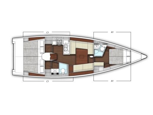 Sailboat X-Yacht  4-3 Boat layout