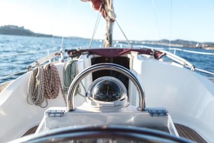 Sailboat with moorage in Ibiza town
