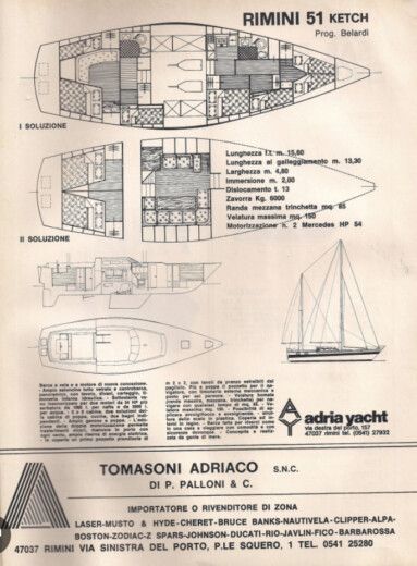 Sailboat Adria Moschini Rimini 51 Plano del barco