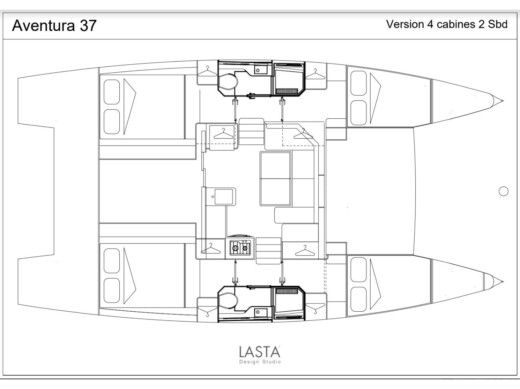 Catamaran Aventura yachts A37 Plano del barco