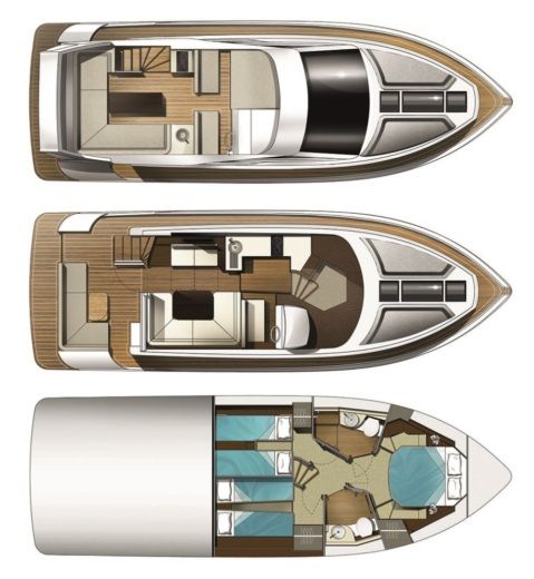 Motorboat Luxury Motorcruiser with Toys Private dining available on board Plattegrond van de boot