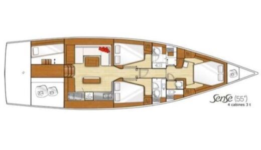 Sailboat Beneteau Sense 55 Plattegrond van de boot